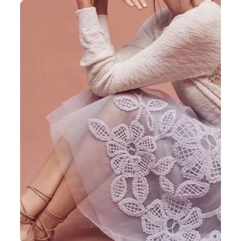 NWT Anthropologie Maeve Fleurs Du Nuit Embroidered Tulle Midi Skirt in Silver M - Picture 3 of 11